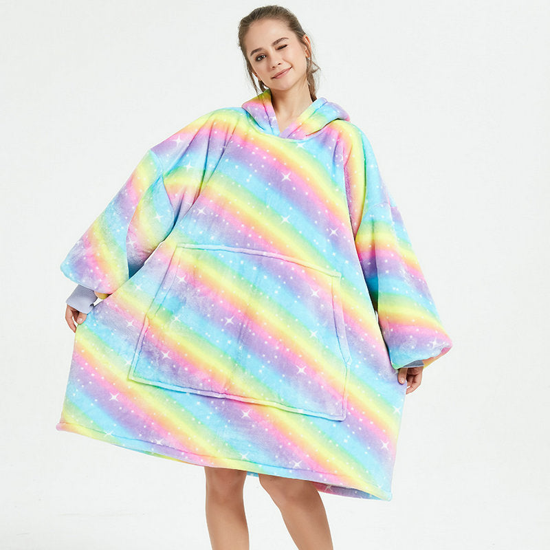 Cozy Oversized Printed Fleece Blanket Hoodie