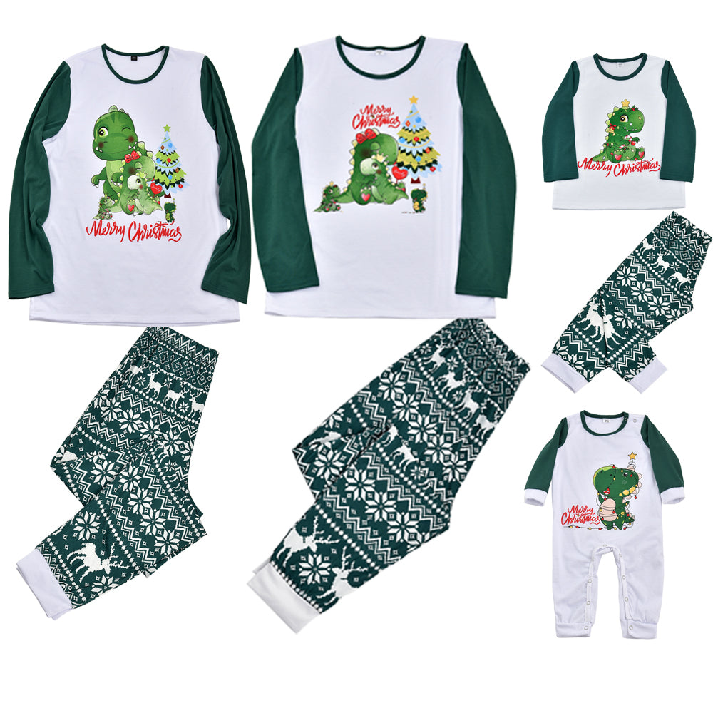 Cartoon Dino Printed Christmas Family Matching Pajamas Set