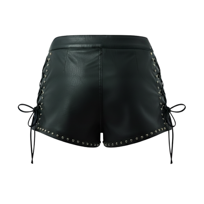 Women's Mini Studded Lace Up Leather Shorts