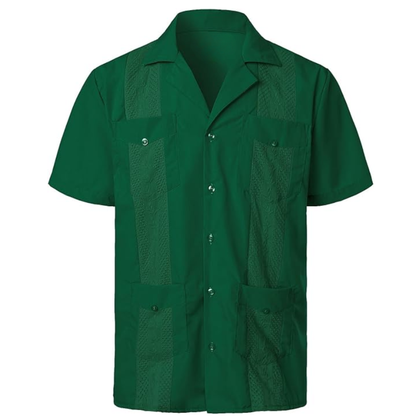 Short Sleeve Cuban Guayabera Button Down Shirt For Men