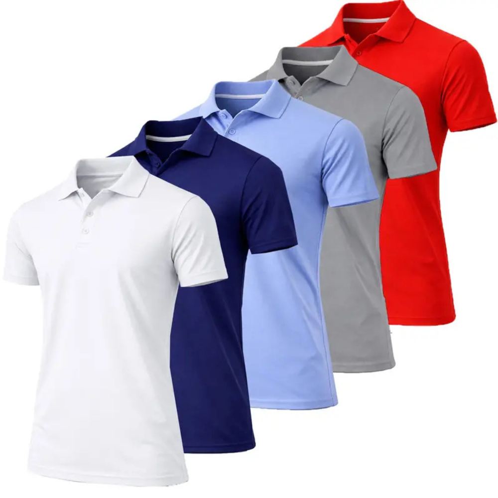 Mens Pack of 5 Dry Fit Short Sleeve Polo Shirts