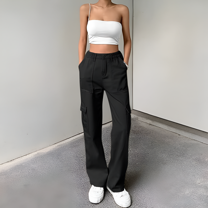 High Rise Casual Baggy And Stretchy Wide Fit Cargo Pants For Women
