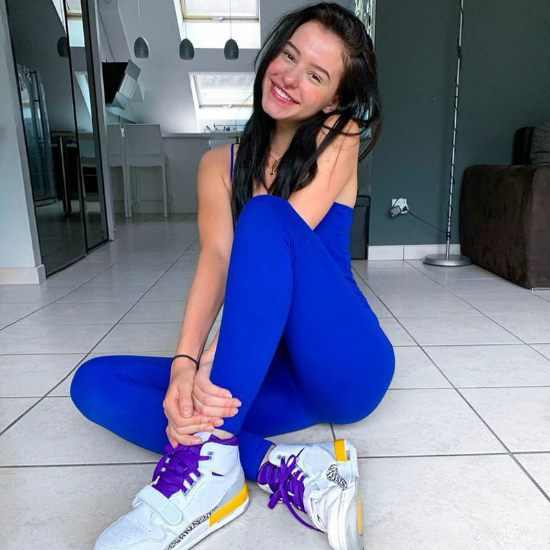 Spring Summer Solid Color Yoga Sports Jumpsuit