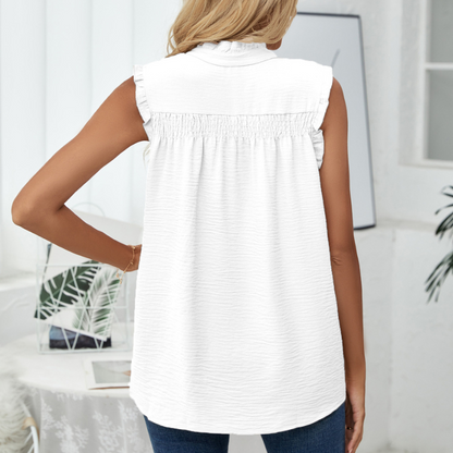 Semi Casual Sleeveless Meridian Collar Button Blouse