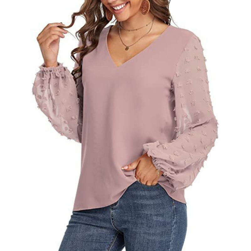 Semi Formal V Neck Textured Sleeves Blouse