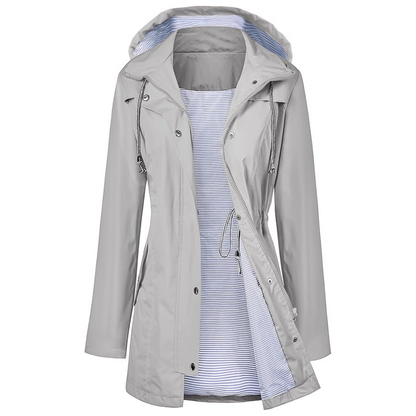 Waterproof Long Hooded Trench Coat Lined Windbreaker Travel Jacket