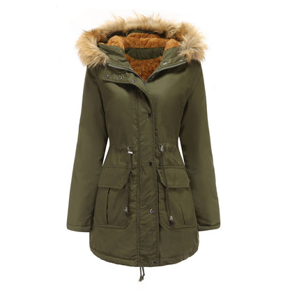 Fur Collar Fleece Lined Hooded Coat Parkas