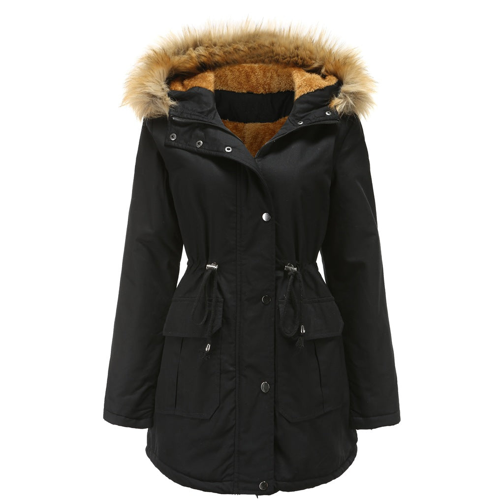 Fur Collar Fleece Lined Hooded Coat Parkas