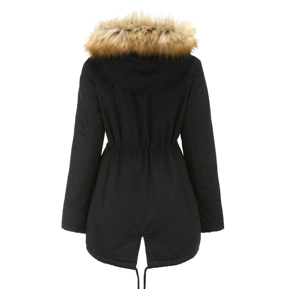Fur Collar Fleece Lined Hooded Coat Parkas