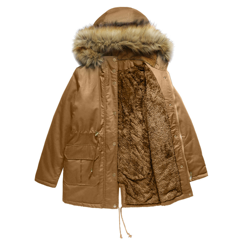 Fur Collar Fleece Lined Hooded Coat Parkas