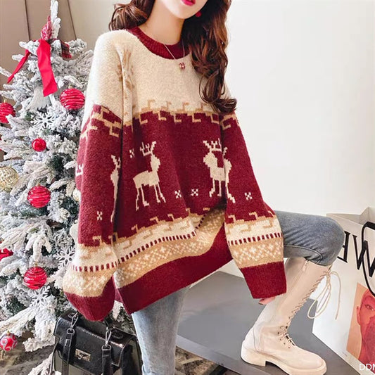 Weihnachtshirsch gestrickter koreanischer lockerer Pullover