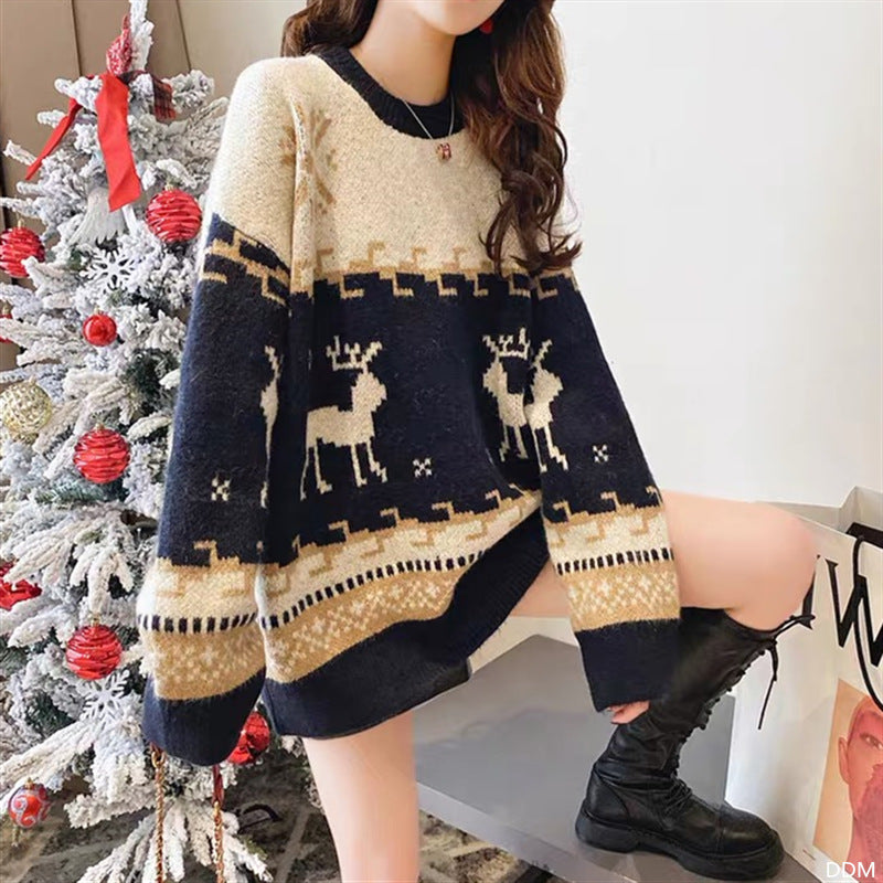 Christmas Deer Knitted Korean Loose Pullover Sweater