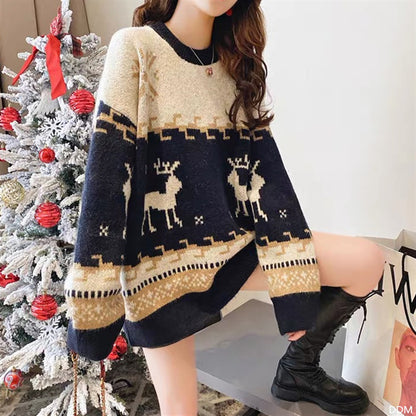 Weihnachtshirsch gestrickter koreanischer lockerer Pullover