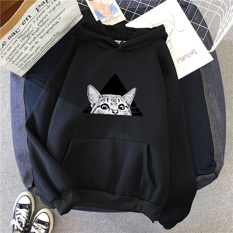 Hidden Cat Printed Pullover Hoodie