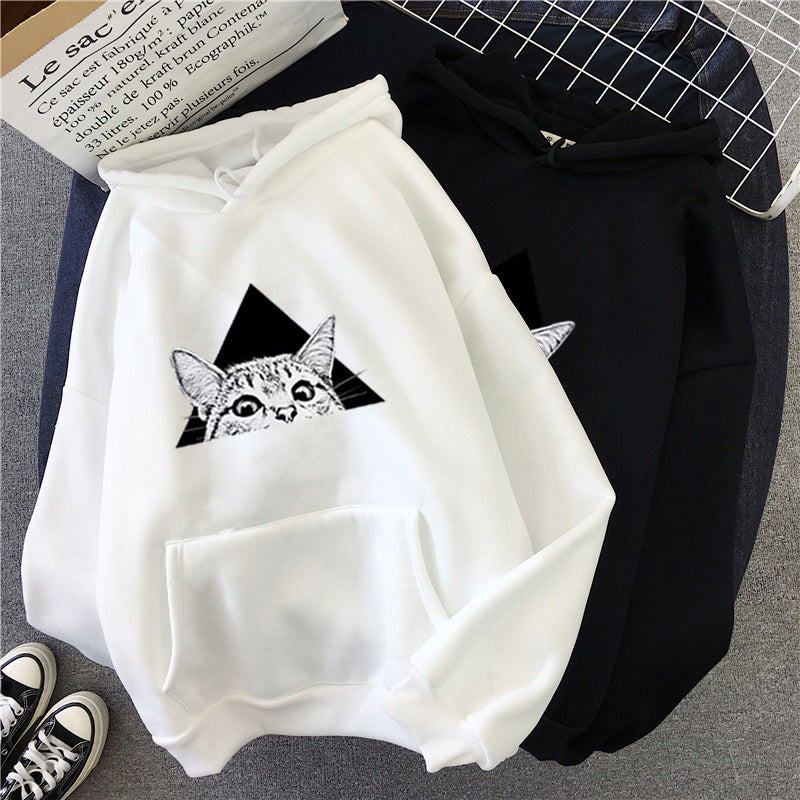 Hidden Cat Printed Pullover Hoodie