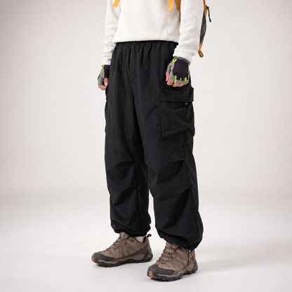 Lightweight Baggy Cargo Parachute Pants With Elastic Waist