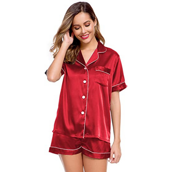 Women s Silken Short Sleeve Pajama Ensemble.