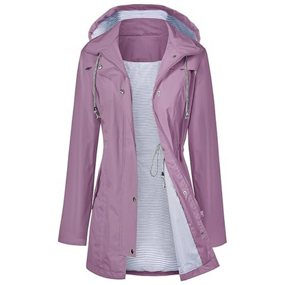 Waterproof Long Hooded Trench Coat Lined Windbreaker Travel Jacket