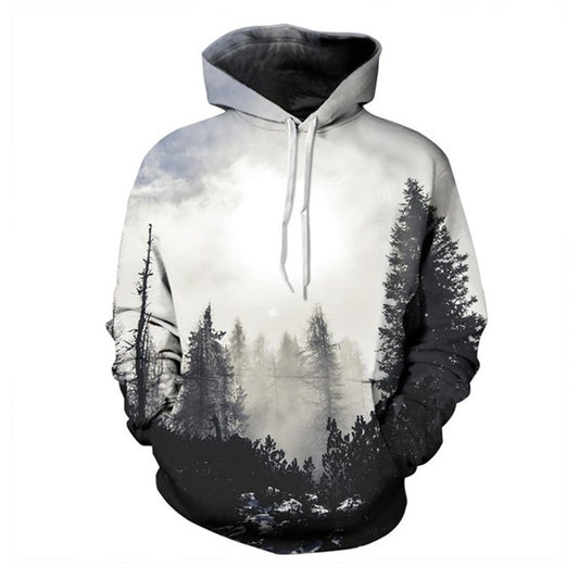 Lässiger Winterwald-Kapuzenpullover mit 3D-Druck