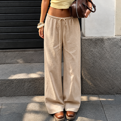 Linen Style High Rise Casual Everyday Vacation Pants For Women