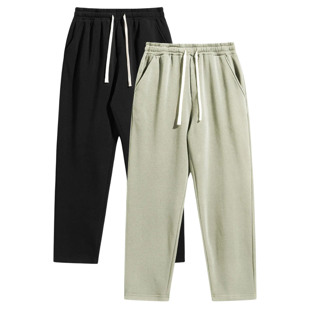 Set Of 2 Regular Fit Solid Colored Athleisure Sweatpants With Drawstrings
