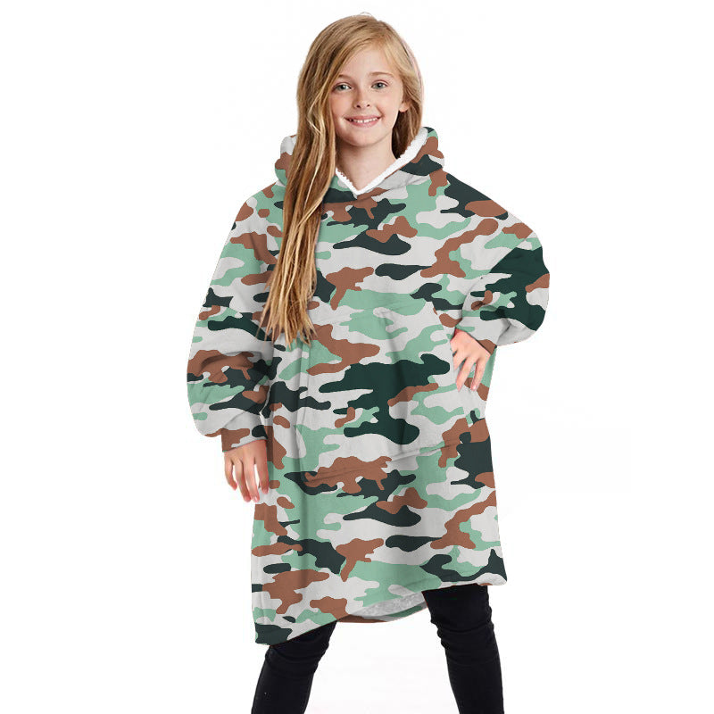 Winter Double Sided Blanket Hoodie For Kids