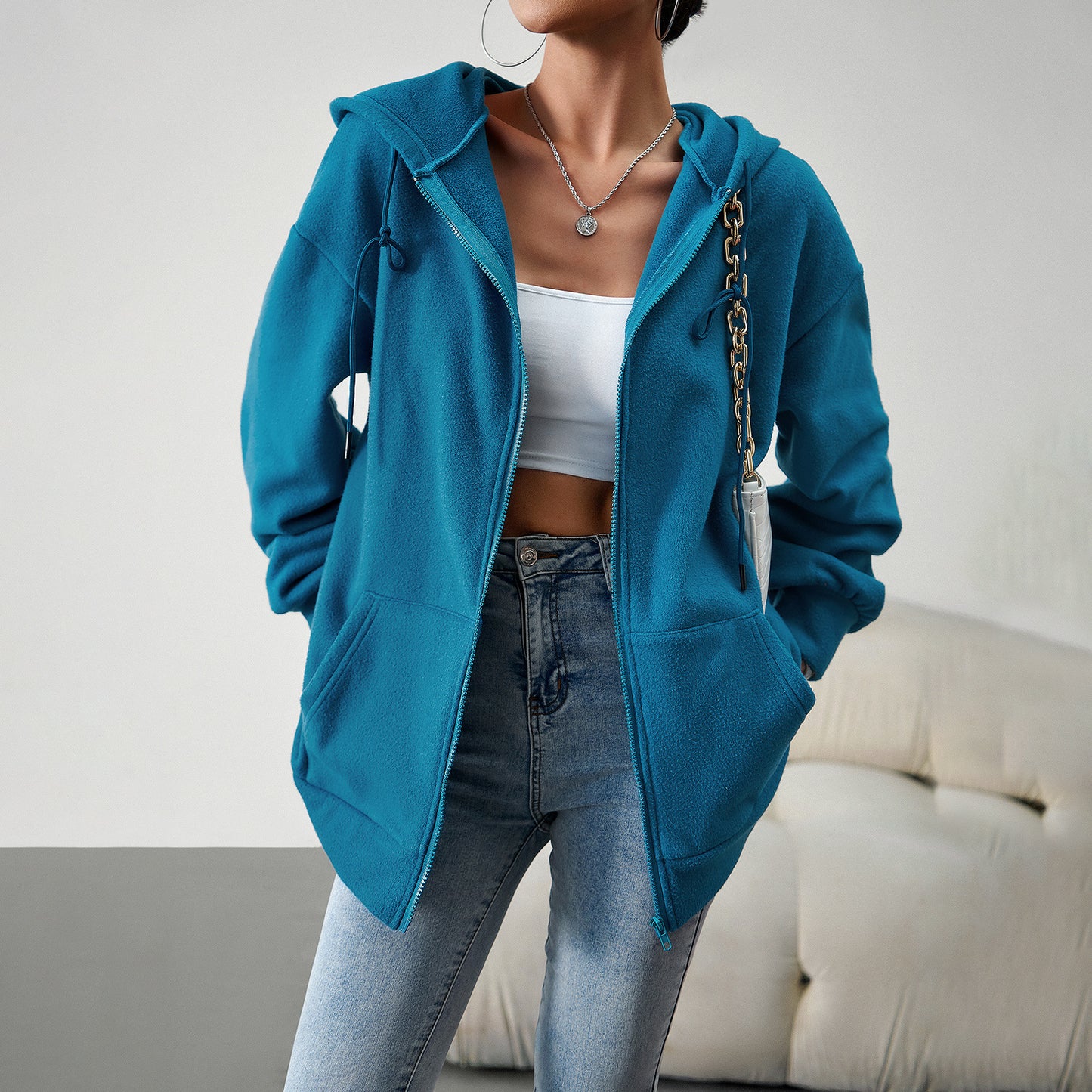 Casual Zipper Hooded Loose Cardigan Jacket