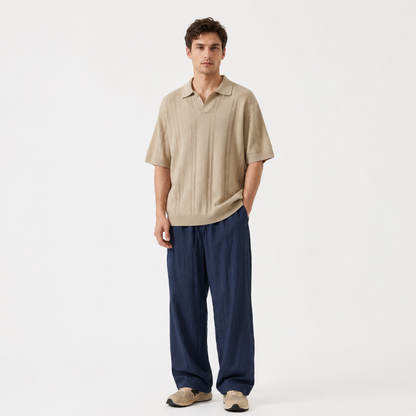 Lightweight Wide Fit Trousers With Adjustable Drawstring For Men