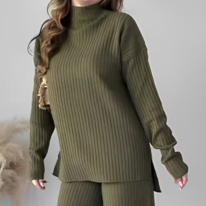 2 Pieces Casual Knit Top And Wide Leg Pants Loungewear Set