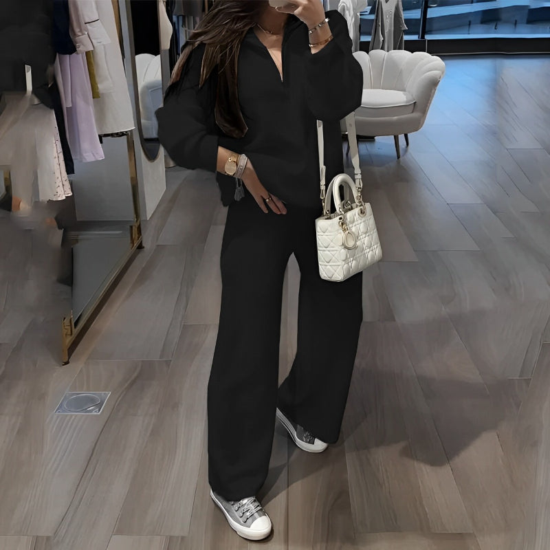 2 Pieces Fashionable Zipper Sweater And Pant Set