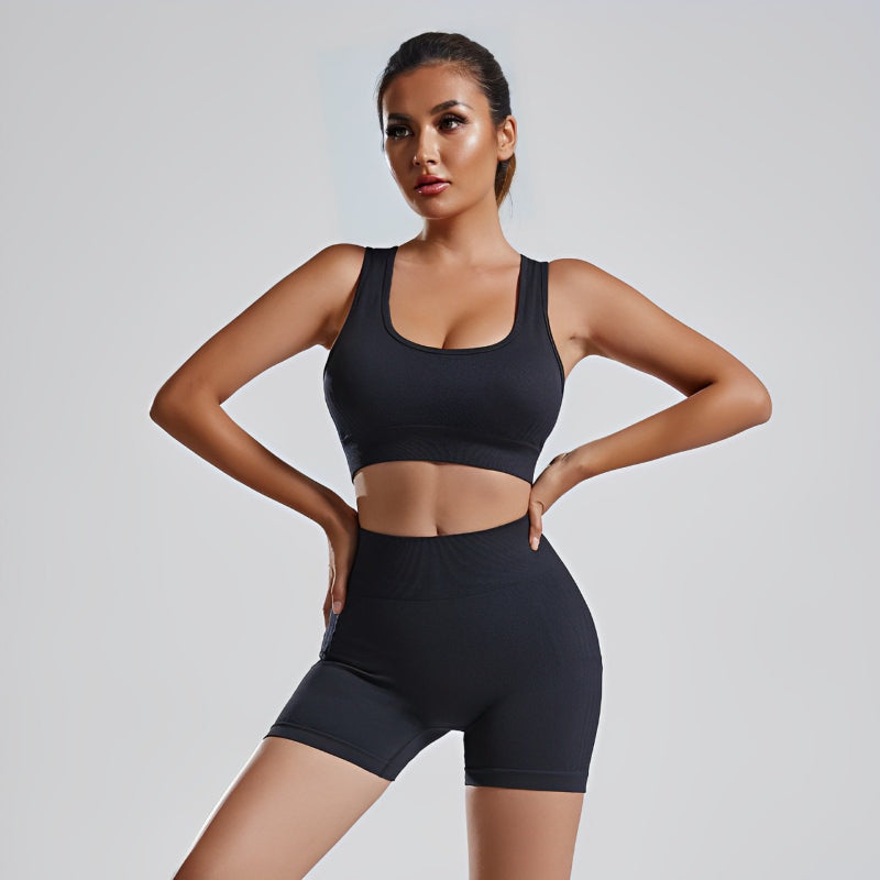 Ensemble de vêtements de sport 2 pièces sans couture avec soutien-gorge et short