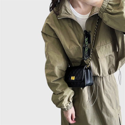 2 Pieces Short Zipper Jacket Drawstring Split Skirt Cargo Suit