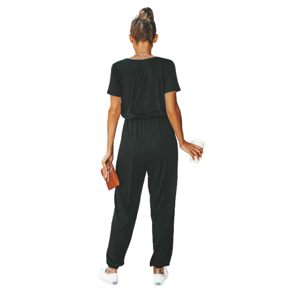 Maxi-Jumpsuit mit V-Ausschnitt und kurzen Ärmeln