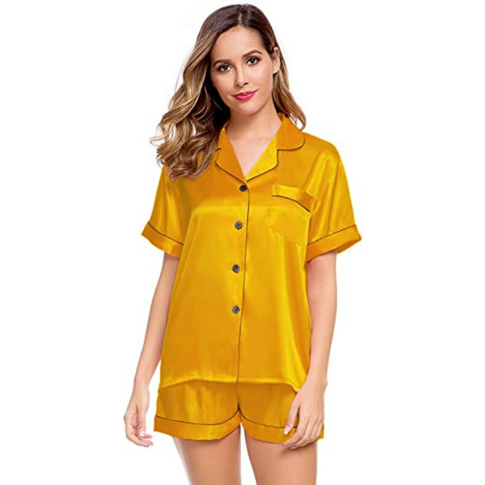 Women s Silken Short Sleeve Pajama Ensemble.