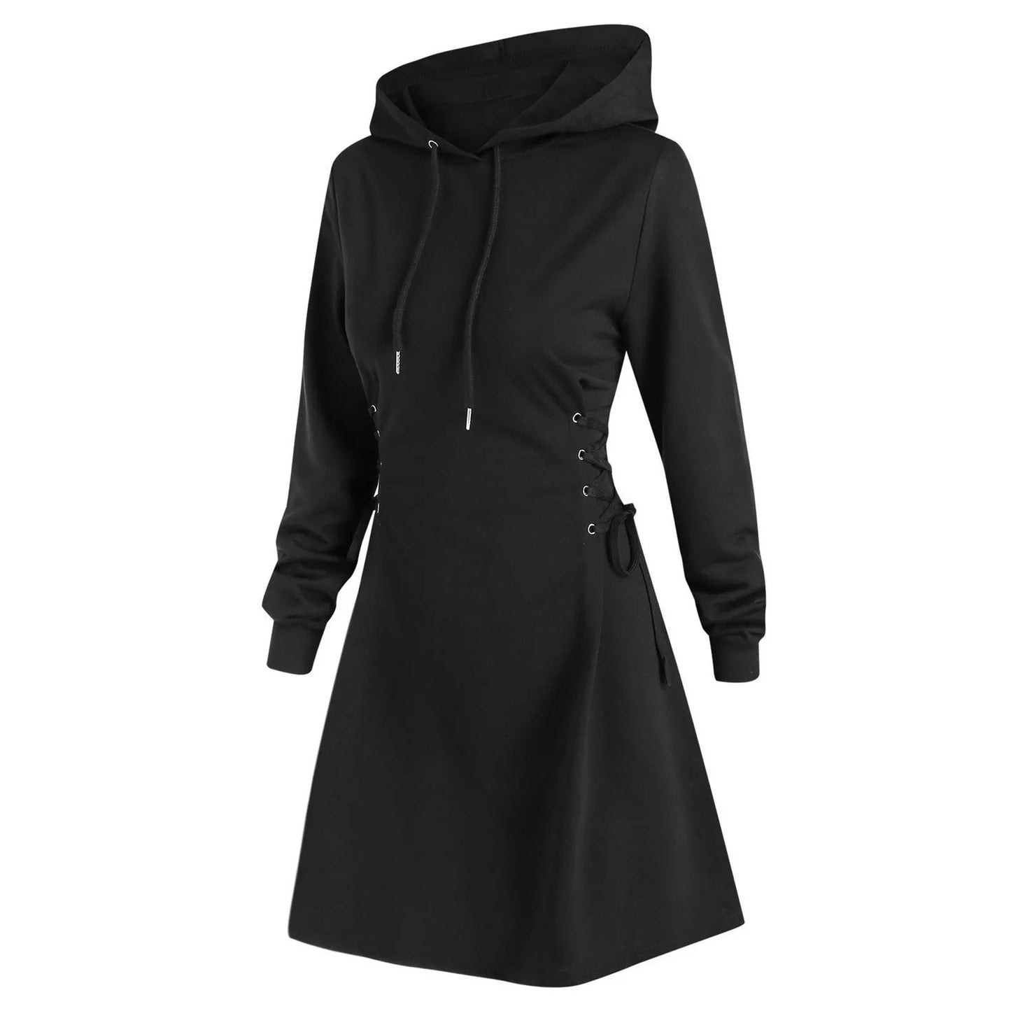 Women Tie Waist Mini Dress Hoodie