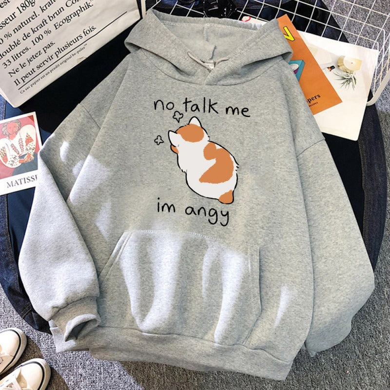 No Talk Me Im Angry Cat Printed Hoodie