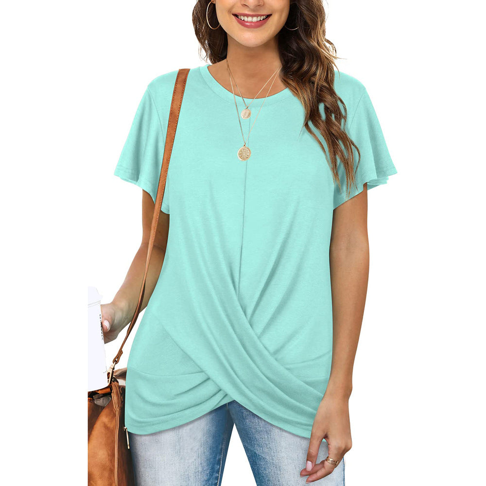 Cross Flounce Short Sleeves Blouse