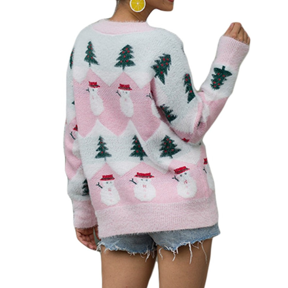 Christmas Snowman Tree Knitted Pullover Sweater