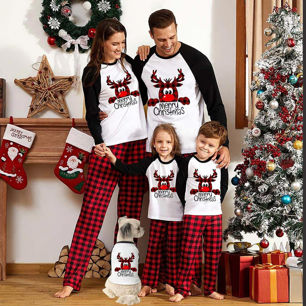 Baby Reindeer Plaid Christmas Family Matching Pajamas Set