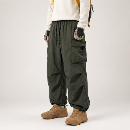 Lightweight Baggy Cargo Parachute Pants With Elastic Waist