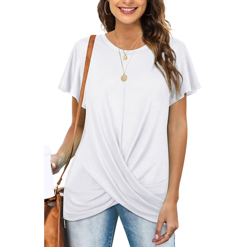 Cross Flounce Short Sleeves Blouse