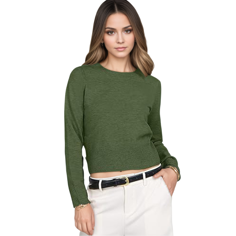 Cropped Long Sleeve Casual Lightweight Knit Sweater