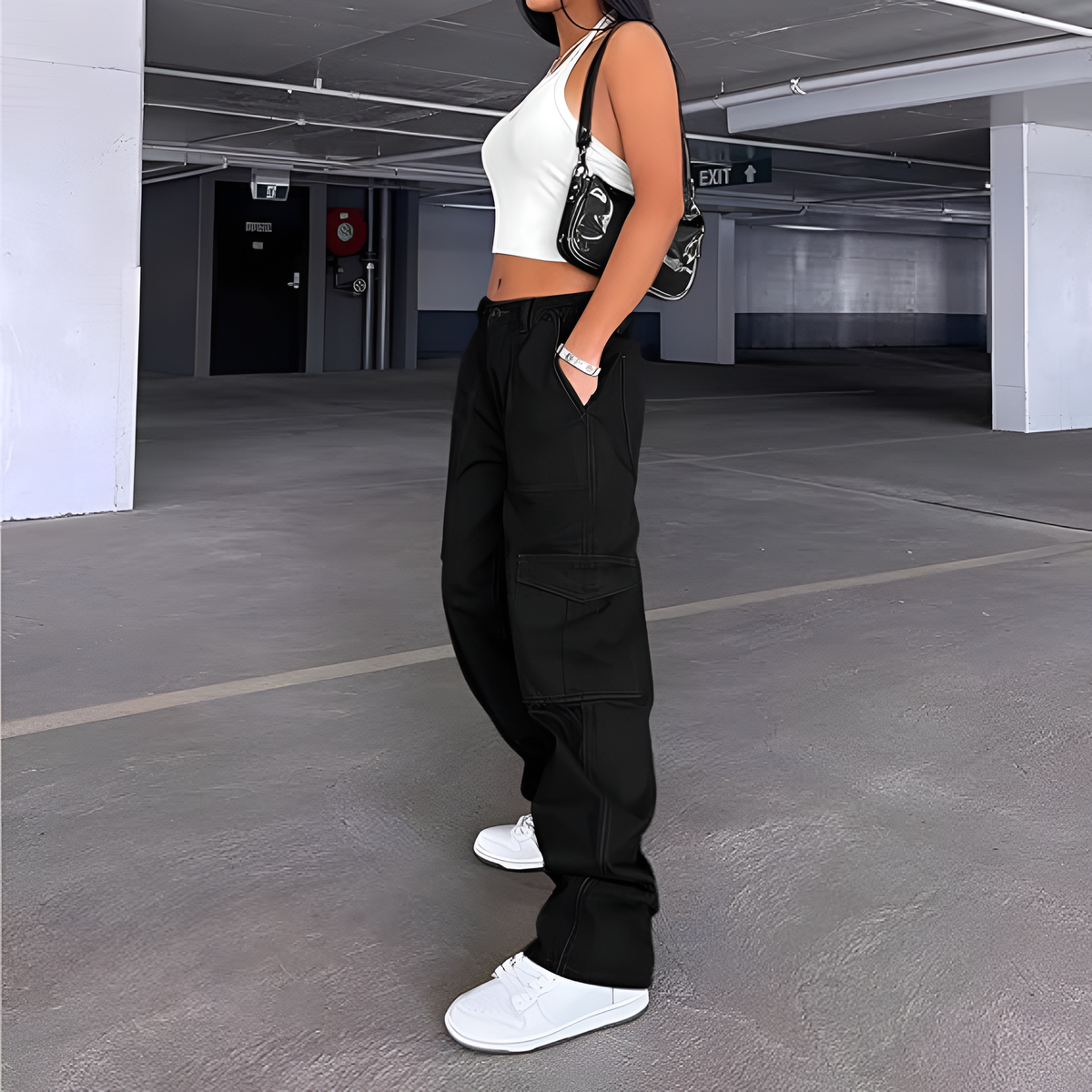 High Rise Casual Baggy And Stretchy Wide Fit Cargo Pants For Women