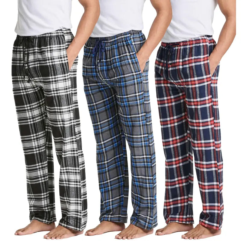 Pack Of 3 Flannel Plaid Pajama Pants For Men