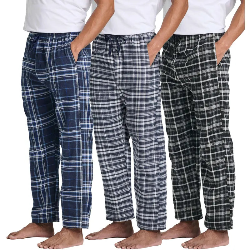 Pack Of 3 Flannel Plaid Pajama Pants For Men