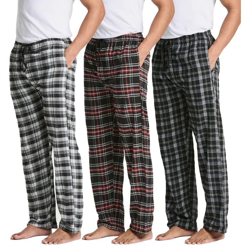 Pack Of 3 Flannel Plaid Pajama Pants For Men