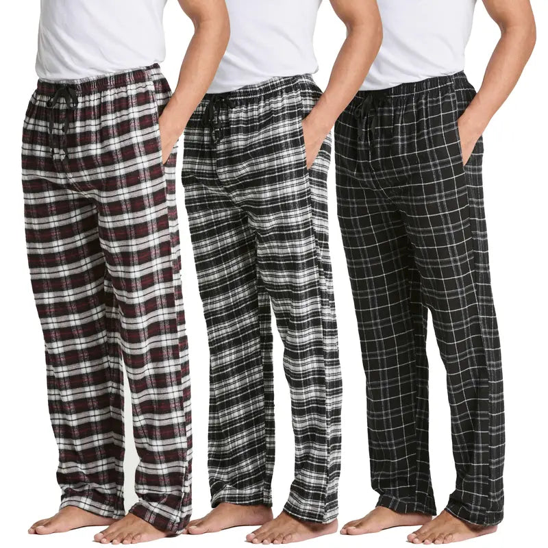 Pack Of 3 Flannel Plaid Pajama Pants For Men
