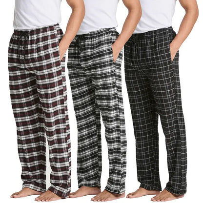 Pack Of 3 Flannel Plaid Pajama Pants For Men