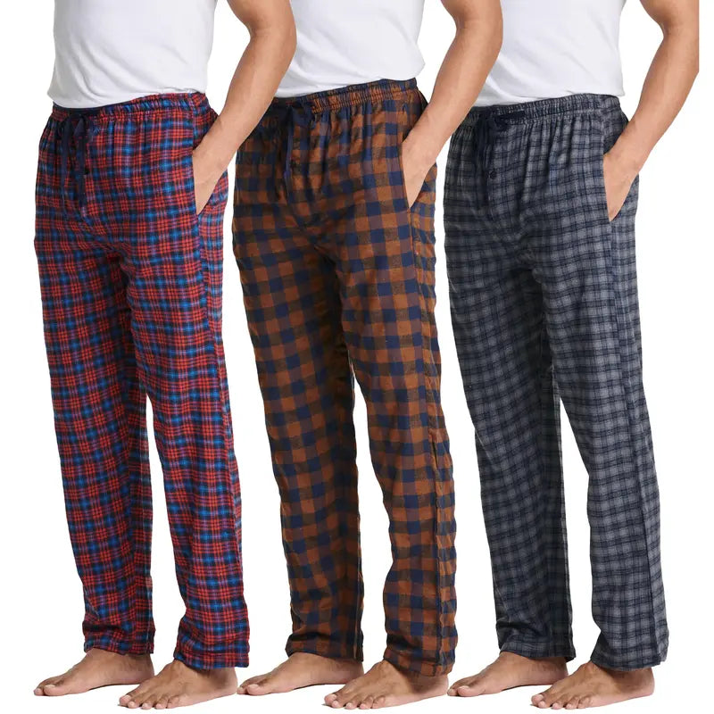 Pack Of 3 Flannel Plaid Pajama Pants For Men