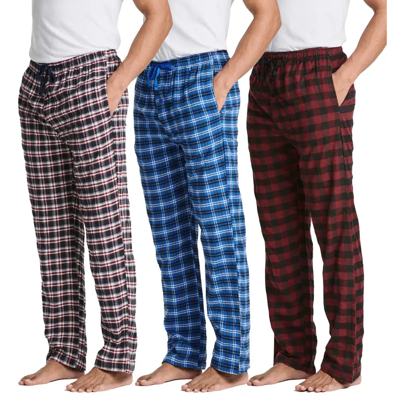 Pack Of 3 Flannel Plaid Pajama Pants For Men